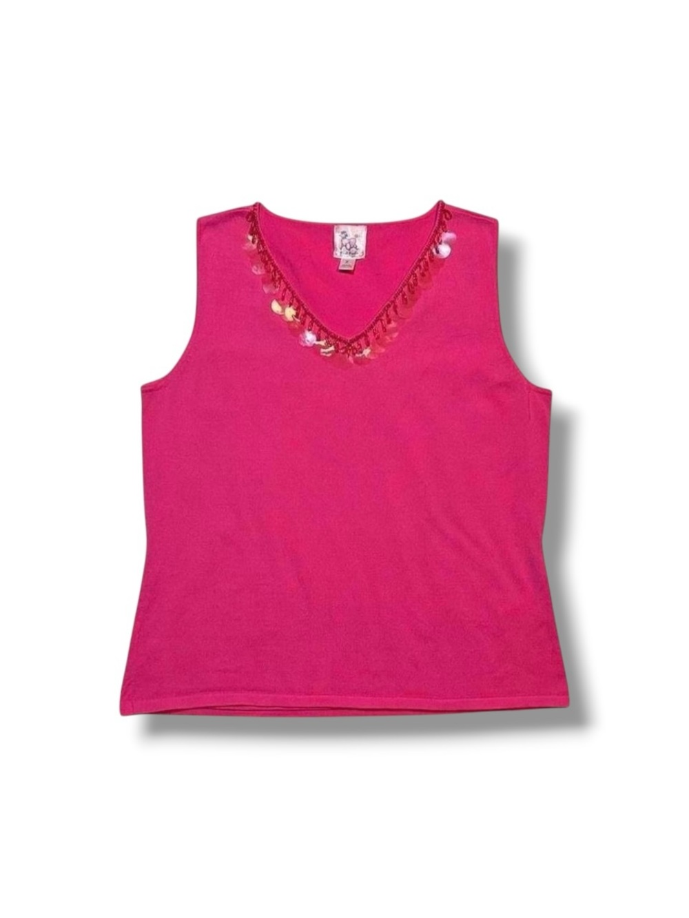 Pink Poodle Beaded Magenta Knit Sleeveless Top Lg 2000s Y2K Glam Paillette Tank